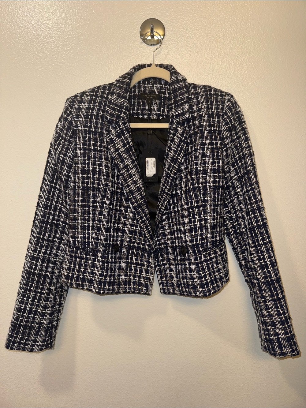 rag & bone navy and White Tweed Cropped Blazer sz 2